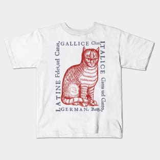 Medieval Cat with Translations from year 1560 Kids T-Shirt